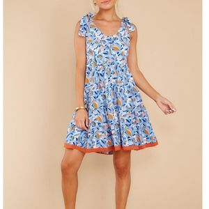 THML Women’s Mariana Blue Floral Dress Tie Bow Straps Size Medium